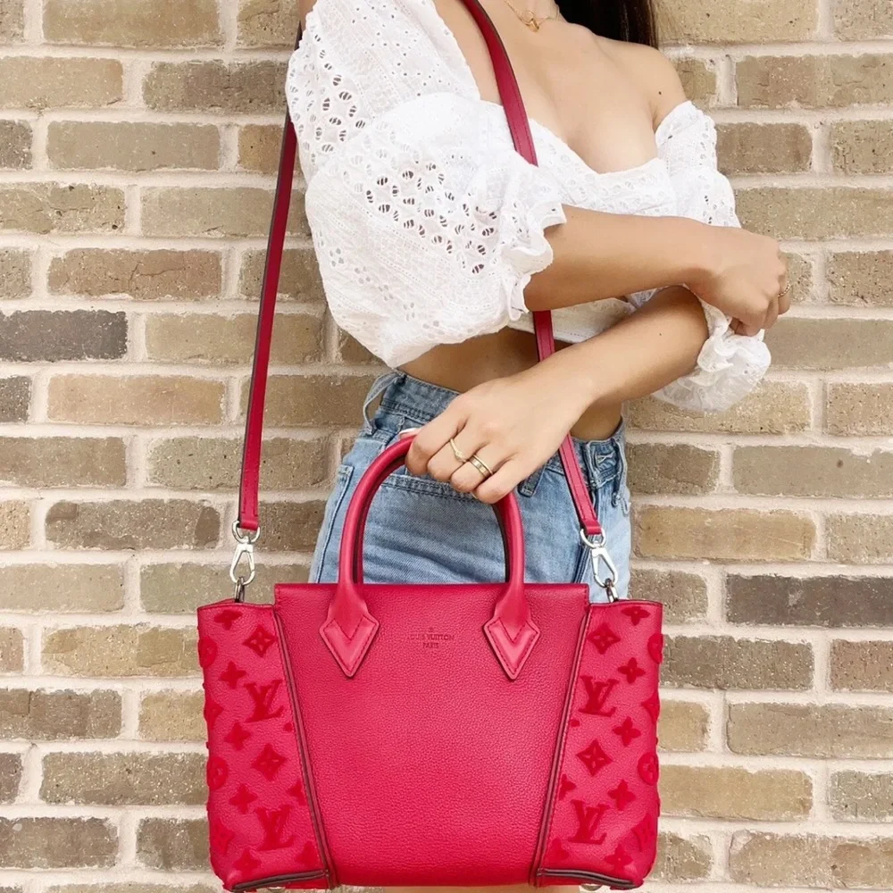 Louis Vuitton W Tote PM Satchel Crossbody Monogram Tuffetage Franboise Red - Picture 2 of 10